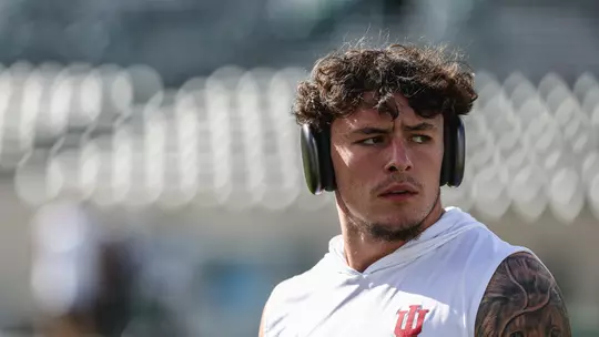 EAST LANSING, MI - November 2, 2024 - linebacker Aiden Fisher #4 of the Indiana Hoosiers during the game between the Michigan State Spartans and the Indiana Hoosiers at Spartan Stadium in East Lansing, Michigan. Photo By Trent Barnhart/Indiana Athletics