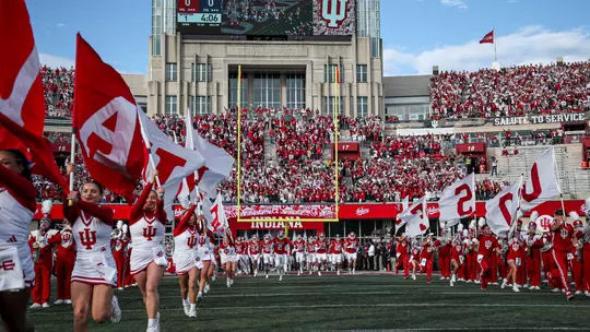 BLOOMINGTON, IN - November 9, 2024 - run out during the game between the Michigan Wolverines and the Indiana Hoosiers at Memorial Stadium in Bloomington, Indiana. Photo By Dani Meersman/Indiana Athletics