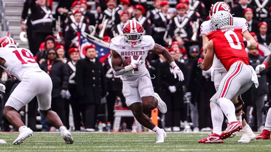 COLUMBUS, OH - November 23, 2024 - running back Ty Son Lawton #17 of the Indiana Hoosiers during the game between the Ohio State Buckeyes and the Indiana Hoosiers at Ohio Stadium, Columbus, OH. Photo By Maddi Sponsel/Indiana Athletics