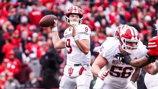 COLUMBUS, OH - November 23, 2024 - quarterback Kurtis Rourke #9 of the Indiana Hoosiers during the game between the Ohio State Buckeyes and the Indiana Hoosiers at Ohio Stadium, Columbus, OH. Photo By Maddi Sponsel/Indiana Athletics