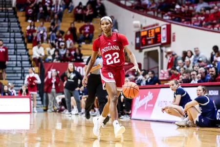 BLOOMINGTON, IN - December 1, 2024 - guard Chloe Moore-McNeil #22 of the Indiana Hoosiers during the game between the Maine Black Bears and the Indiana Hoosiers at Simon Skjodt Assembly Hall in Bloomington, IN. Photo By Indiana Athletics
