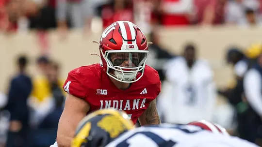BLOOMINGTON, IN - November 9, 2024 - line backer Aiden Fisher #4 of the Indiana Hoosiers during the game between the Michigan Wolverines and the Indiana Hoosiers at Memorial Stadium in Bloomington, Indiana. Photo By Dani Meersman/Indiana Athletics