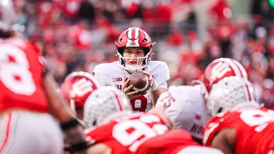 COLUMBUS, OH - November 23, 2024  - quarterback Kurtis Rourke #9 of the Indiana Hoosiers during the game between the Ohio State Buckeyes and the Indiana Hoosiers at Ohio Stadium in Columbus, Ohio. Photo By Trent Barnhart/Indiana Athletics
