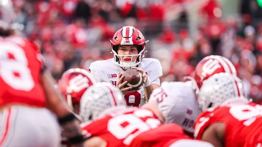 COLUMBUS, OH - November 23, 2024 - quarterback Kurtis Rourke #9 of the Indiana Hoosiers during the game between the Ohio State Buckeyes and the Indiana Hoosiers at Ohio Stadium in Columbus, Ohio. Photo By Trent Barnhart/Indiana Athletics