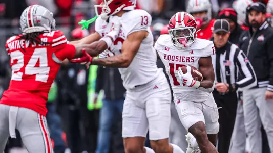 COLUMBUS, OH - November 23, 2024 - running back Ty Son Lawton #17 of the Indiana Hoosiers during the game between the Ohio State Buckeyes and the Indiana Hoosiers at Ohio Stadium in Columbus, Ohio. Photo By Trent Barnhart/Indiana Athletics