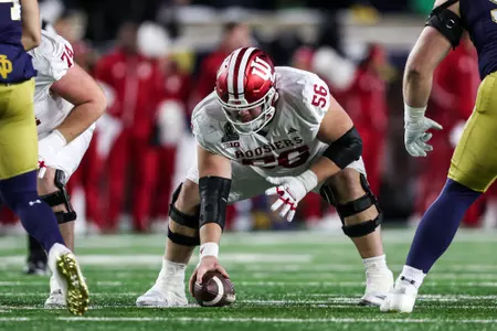 SOUTH BEND, IN - December 20, 2024 - offensive lineman Mike Katic #56 of the Indiana Hoosiers during the College Football Playoff game between the Notre Dame Fighting Irish and the Indiana Hoosiers at Notre Dame Stadium in South Bend, IN. Photo By \202#2\