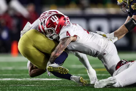 SOUTH BEND, IN - December 20, 2024 - linebacker Aiden Fisher #4 of the Indiana Hoosiers during the College Football Playoff game between the Notre Dame Fighting Irish and the Indiana Hoosiers at Notre Dame Stadium in South Bend, IN. Photo By \202#2\