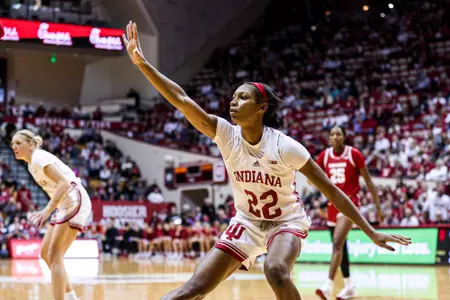 BLOOMINGTON, IN - December 28, 2024 - guard Chloe Moore-McNeil #22 of the Indiana Hoosiers during the game between the Wisconsin Badgers and the Indiana Hoosiers at Simon Skjodt Assembly Hall in Bloomington, IN. Photo By Indiana Athletics