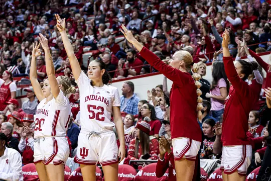 BLOOMINGTON, IN - December 28, 2024 - forward Lilly Meister #52 of the Indiana Hoosiers during the game between the Wisconsin Badgers and the Indiana Hoosiers at Simon Skjodt Assembly Hall in Bloomington, IN. Photo By Indiana Athletics