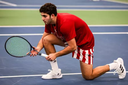 BLOOMINGTON, IN - February 10, 2024 - sophomore Sam Landau of the Indiana Hoosiers during the match between the Brown Bears and the Indiana Hoosiers at IU Tennis Center in Bloomington, IN. Photo By Gretta Cohoon/Indiana Athletics