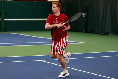 BLOOMINGTON, IN - February 10, 2024 - senior Ilya Tiraspolsky of the Indiana Hoosiers during the match between the Brown Bears and the Indiana Hoosiers at IU Tennis Center in Bloomington, IN. Photo By Gretta Cohoon/Indiana Athletics