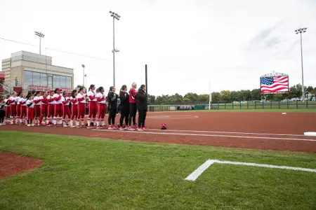 BLOOMINGTON, IN - October 08, 2023 - the Indiana University Hoosier Softball Team during the game between the Lakeland Lakers and the Indiana Hoosiers at Andy Mohr Field in Bloomington, IN. Photo By Dalton Wainscott/Indiana Athletics