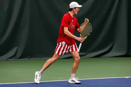 BLOOMINGTON, IN - February 10, 2024 - senior Michael Andre of the Indiana Hoosiers during the match between the Brown Bears and the Indiana Hoosiers at IU Tennis Center in Bloomington, IN. Photo By Gretta Cohoon/Indiana Athletics