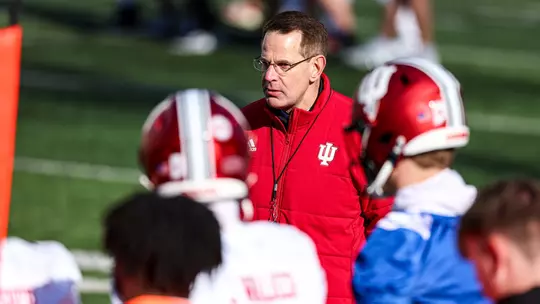 BLOOMINGTON, IN - March 21, 2024 - Indiana Hoosiers Head Coach Curt Cignetti during practice at Memorial Stadium in Bloomington, IN. Photo By Andrew Mascharka/Indiana Athletics