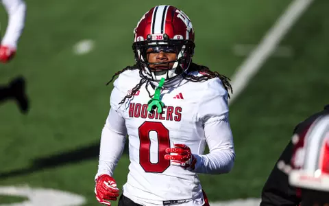 BLOOMINGTON, IN - March 21, 2024 - defensive back Josh Philostin #0 of the Indiana Hoosiers during practice at Memorial Stadium in Bloomington, IN. Photo By Andrew Mascharka/Indiana Athletics