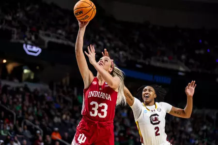 ALBANY, NY - March 29, 2024 - guard Sydney Parrish #33 of the Indiana Hoosiers during the game between the South Carolina Gamecocks and the Indiana Hoosiers at MVP Arena in Albany, NY. Photo By Gretta Cohoon/Indiana Athletics