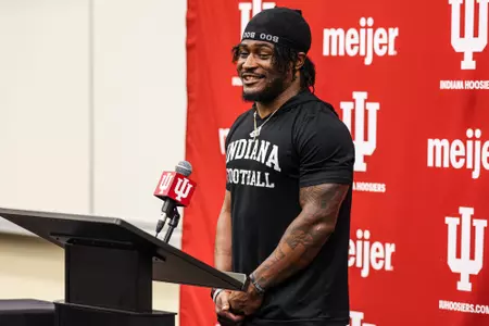 BLOOMINGTON, IN - April 11th, 2024 - running back Kaelon Black #22 of the Indiana Hoosiers during football Spring Ball Day 10 at Memorial Stadium in Bloomington, Indiana. Photo By Trent Barnhart/Indiana Athletics