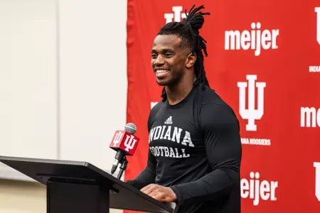 BLOOMINGTON, IN - April 11th, 2024 - running back Justice Ellison #6 of the Indiana Hoosiers during football Spring Ball Day 10 at Memorial Stadium in Bloomington, Indiana. Photo By Trent Barnhart/Indiana Athletics