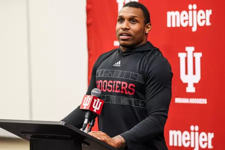 BLOOMINGTON, IN - April 11th, 2024 - wide receiver Myles Price #4 of the Indiana Hoosiers during football Spring Ball Day 10 at Memorial Stadium in Bloomington, Indiana. Photo By Trent Barnhart/Indiana Athletics
