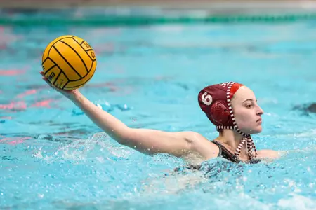 BLOOMINGTON, IN - February 17, 2024 - defender Helga Terol Salvi #6 of the Indiana Hoosiers during the meet between the California Baptist Lancers and the Indiana Hoosiers at Counsilman-Billingsley Aquatics Center in Bloomington, IN. Photo By Andrew Mascharka/Indiana Athletics