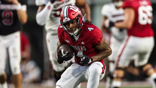 BLOOMINGTON, IN - April 18th, 2024 - wide receiver Myles Price #4 of the Indiana Hoosiers during the 2024 Indiana Football Spring Game at Memorial Stadium in Bloomington, Indiana. Photo By Trent Barnhart/Indiana Athletics