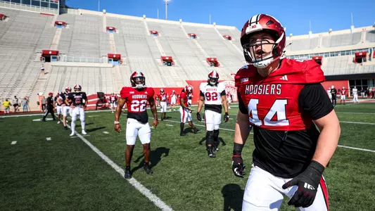 BLOOMINGTON, IN - March 30, 2024 - tight end Zach Horton #44 of the Indiana Hoosiers during Spring Ball 5 at Memorial Stadium in Bloomington, IN. Photo By Andrew Mascharka/Indiana Athletics