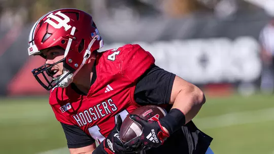 BLOOMINGTON, IN - April 11th, 2024 - tight end Zach Horton #44 of the Indiana Hoosiers during football Spring Ball Day 11 at Memorial Stadium in Bloomington, Indiana. Photo By Trent Barnhart/Indiana Athletics