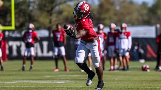 BLOOMINGTON, IN - April 11th, 2024 - running back Justice Ellison #6 of the Indiana Hoosiers during football Spring Ball Day 11 at Memorial Stadium in Bloomington, Indiana. Photo By Trent Barnhart/Indiana Athletics