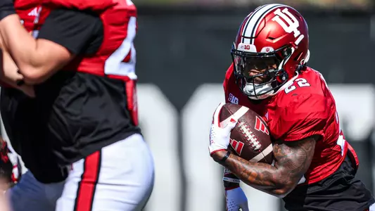 BLOOMINGTON, IN - April 6th, 2024 - running back Kaelon Black #22 of the Indiana Hoosiers during football Spring Ball Day 8 at Memorial Stadium in Bloomington, Indiana. Photo By Trent Barnhart/Indiana Athletics