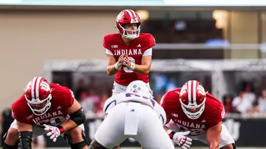 BLOOMINGTON, IN - September 06, 2024 - quarterback Kurtis Rourke #9 of the Indiana Hoosiers during the game between the Western Illinois Leathernecks and the Indiana Hoosiers at Memorial Stadium in Bloomington, Indiana. Photo By Trent Barnhart/Indiana Athletics