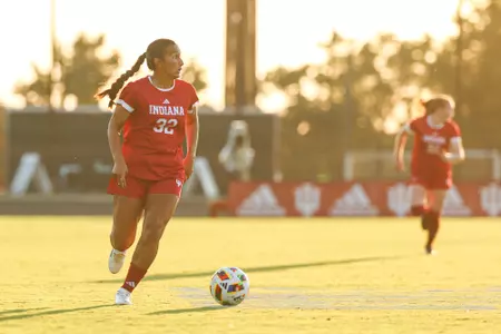 BLOOMINGTON, IN - September 19, 2024 - defender Camille Hamm #32 of the Indiana Hoosiers during the game between the UCLA Bruins and the Indiana Hoosiers at Bill Armstrong Stadium in Bloomington, IN. Photo By Levi Jones/Indiana Athletics