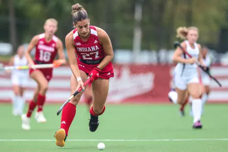 BLOOMINGTON, IN - September 22, 2024 - forward/midfielder Theresa Ricci #27 of the Indiana Hoosiers\\ during the scrimmage between the Northwestern Wildcats and the Indiana Hoosiers at IU Field Hockey Complex in Bloomington, IN. Photo By Kate Petersen/Indiana Athletics