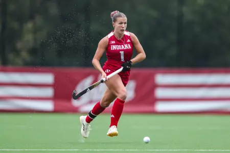 BLOOMINGTON, IN - September 22, 2024 - forward Jemima Cookson #1 of the Indiana Hoosiers during the scrimmage between the Northwestern Wildcats and the Indiana Hoosiers at IU Field Hockey Complex in Bloomington, IN. Photo By Kate Petersen/Indiana Athletics