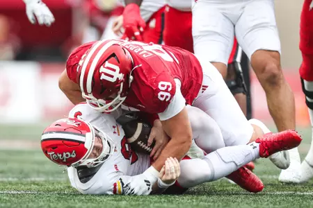 BLOOMINGTON, IN - September 28, 2024 - defensive lineman James Carpenter #99 of the Indiana Hoosiers during the game between the Maryland Terrapins and the Indiana Hoosiers at Memorial Stadium in Bloomington, IN. Photo By Indiana Athletics