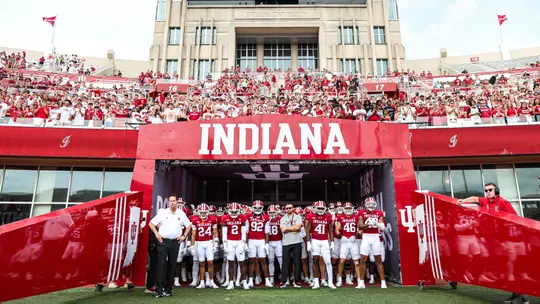 BLOOMINGTON, IN - August 31, 2024 - the Indiana Hoosiers Football team during the game between the FIU Panthers and the Indiana Hoosiers at Memorial Stadium in Bloomington, Indiana. Photo By Trent Barnhart/Indiana Athletics