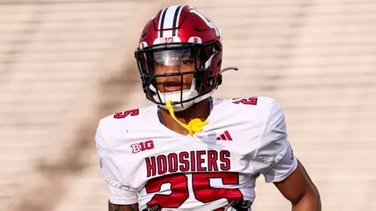 BLOOMINGTON, IN - March 26, 2024 - defensive back Amare Ferrell #25 of the Indiana Hoosiers during practice at Memorial Stadium in Bloomington, IN. Photo By Andrew Mascharka/Indiana Athletics