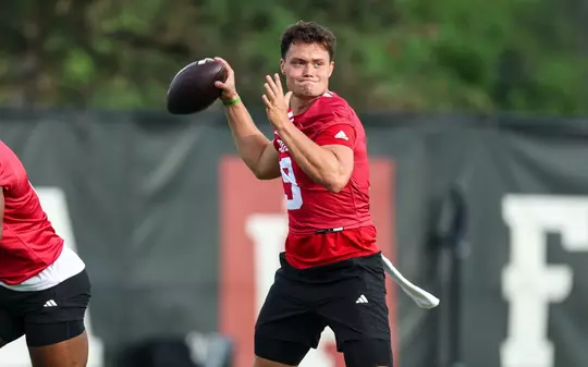 BLOOMINGTON, IN - July 03, 2024 - quarterback Kurtis Rourke #9 of the Indiana Hoosiers during practice at John Mellencamp Pavillion in Bloomington, IN. Photo By Andrew Mascharka/Indiana Athletics