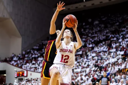 BLOOMINGTON, IN - January 19, 2024 - guard Yarden Garzon #12 of the Indiana Hoosiers during the game between the University of Southern California Trojans and the Indiana Hoosiers at Simon Skjodt Assembly Hall in Bloomington, IN. Photo By Indiana Athletics
