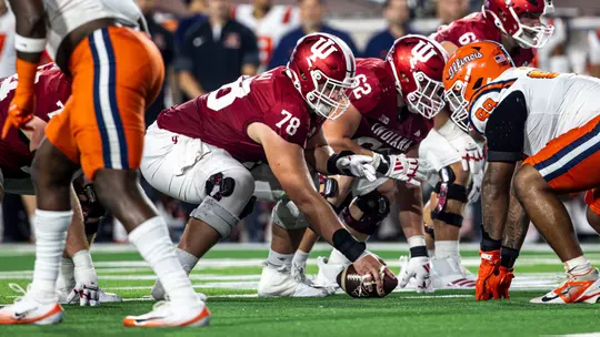 BLOOMINGTON, IN - September 20, 2025 - offensive lineman Patrick "Pat" Coogan #78 of the Indiana Hoosiers during the game between the Illinois Fighting Illini and the Indiana Hoosiers at Merchants Bank Field at Memorial Stadium in Bloomington, IN. Photo By Dani Meersman/Indiana Athletics