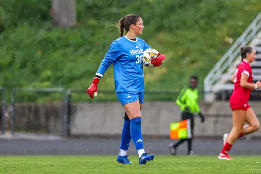 BLOOMINGTON, IN - October 19, 2025 - goalkeeper Danielle "Dani" Jacobson #36 of the Indiana Hoosiers during the game between the Penn State Nittany Lions and the Indiana Hoosiers at Bill Armstrong Stadium in Bloomington, IN. Photo By Peter Davis/Indiana Athletics