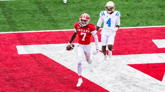 BLOOMINGTON, IN - October 25, 2025 - wide receiver E.J. Williams Jr. #7 of the Indiana Hoosiers  during the game between the UCLA Bruins and the Indiana Hoosiers at Merchants Bank Field at Memorial Stadium in Bloomington, IN. Photo By Easton Zelinsky / Indiana Athletics