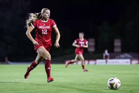 BLOOMINGTON, IN - September 25, 2025 - forward Marisa Grzesiak #12 of the Indiana Hoosiers during the game between the Washington Huskies and the Indiana Hoosiers at Bill Armstrong Stadium in Bloomington, IN. Photo By \KEP#2\