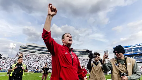 STATE COLLEGE, PA - November 08, 2025 - Indiana Hoosiers Head Coach Curt Cignetti during the game between the Penn State Nittany Lions and the Indiana Hoosiers at West Shore Home Field at Beaver Stadium in State College, PA. Photo By Luke Miller/Indiana Athletics