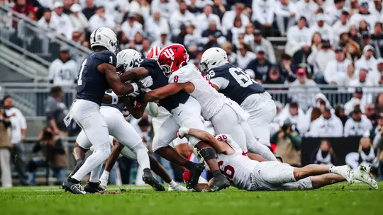 STATE COLLEGE, PA - November 08, 2025 - defensive lineman Stephen Daley #8 of the Indiana Hoosiers during the game between the Penn State Nittany Lions and the Indiana Hoosiers at West Shore Home Field at Beaver Stadium in State College, PA. Photo By Luke Miller/Indiana Athletics