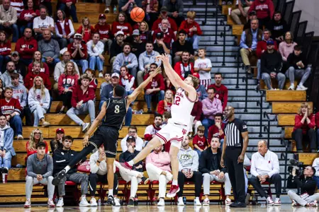 BLOOMINGTON, IN - November 20, 2025 - forward Tucker DeVries #12 of the Indiana Hoosiers during the game between the Lindenwood Lions and the Indiana Hoosiers at Simon Skjodt Assembly Hall in Bloomington, IN. Photo By Dani Meersman/Indiana Athletics