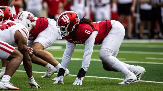 BLOOMINGTON, IN - November 15, 2025 - defensive lineman Mikail Kamara #6 of the Indiana Hoosiers during the game between the Wisconsin Badgers and the Indiana Hoosiers at Merchants Bank Field at Memorial Stadium in Bloomington, IN. Photo By Dani Meersman/Indiana Athletics