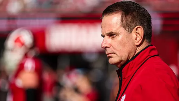 BLOOMINGTON, IN - November 15, 2025 - Indiana Hoosiers Head Coach Curt Cignetti during the game between the Wisconsin Badgers and the Indiana Hoosiers at Merchants Bank Field at Memorial Stadium in Bloomington, IN. Photo By Kate Petersen/Indiana Athletics