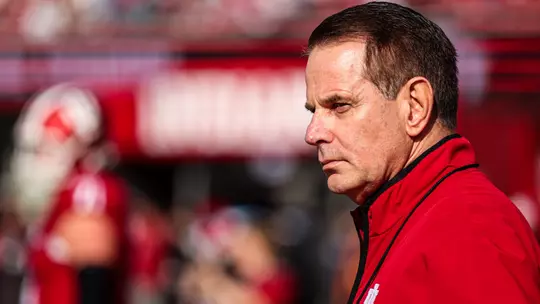 BLOOMINGTON, IN - November 15, 2025 - Indiana Hoosiers Head Coach Curt Cignetti during the game between the Wisconsin Badgers and the Indiana Hoosiers at Merchants Bank Field at Memorial Stadium in Bloomington, IN. Photo By Kate Petersen/Indiana Athletics