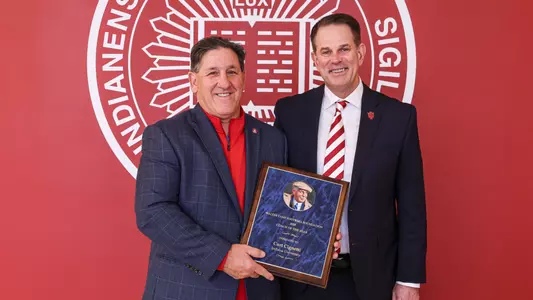 BLOOMINGTON, IN - December 10, 2025 - Indiana Hoosiers Head Coach Curt Cignetti and staff of Walter Camp Foundation during the Walter Camp Coach of the Year Presentation at Memorial Stadium in Bloomington, IN. Photo By Dani Meersman/Indiana Athletics