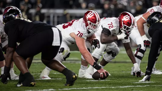 WEST LAFAYETTE, IN - November 28, 2025 - offensive lineman Patrick "Pat" Coogan #78 of the Indiana Hoosiers during the game between the Purdue Boilermakers and the Indiana Hoosiers at Rose-Ade Stadium in West Lafayette, IN. Photo By Dani Meersman/Indiana Athletics